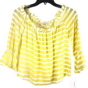Copper Key Crop Top Yellow, White Stripe XS NWT